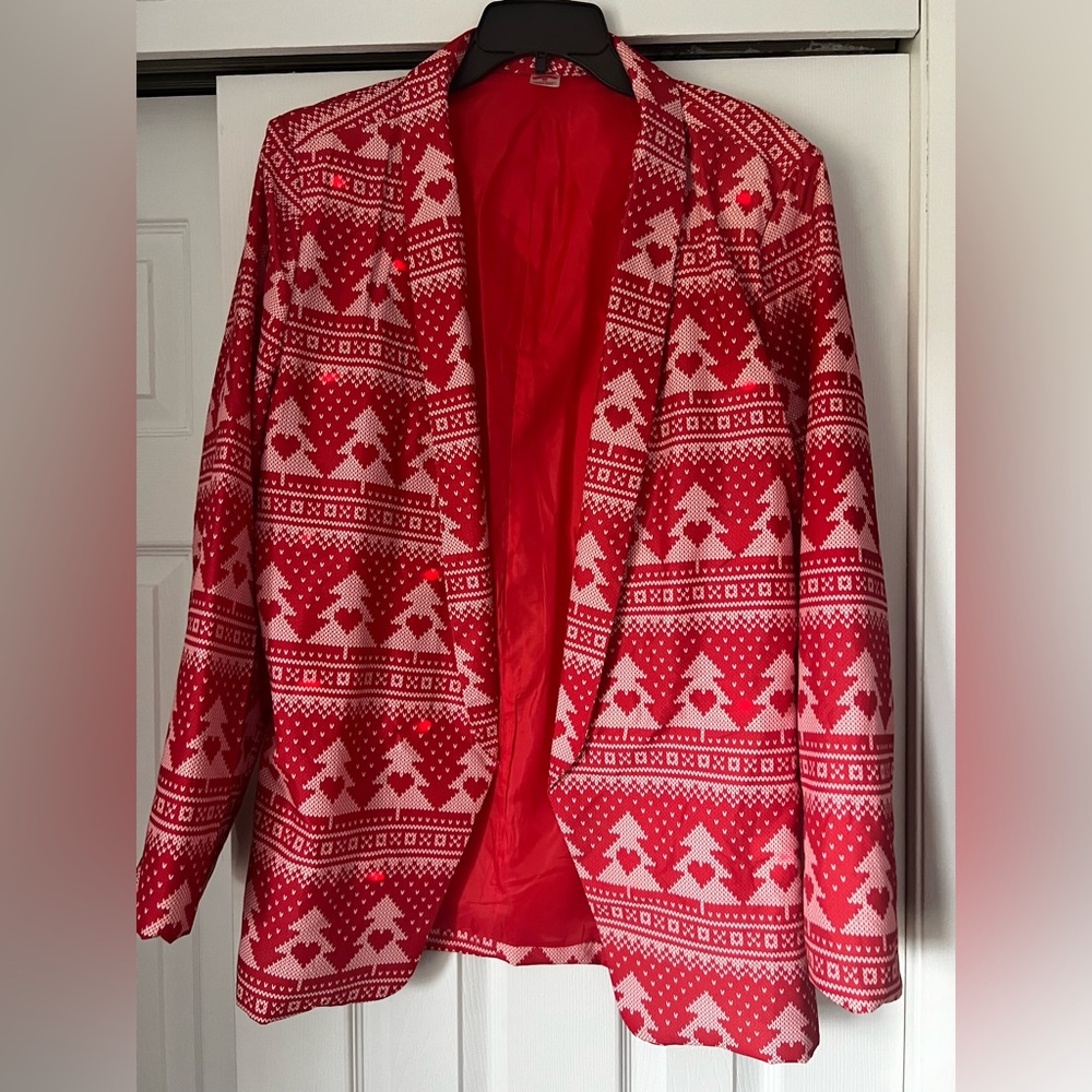 Holiday Time Red and White LIGHT UP Festive Blazer